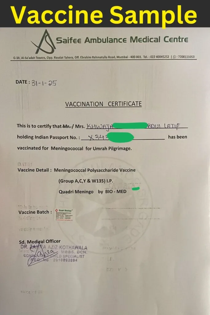 Umrah 2025 Meningitis Vaccine Certificate Sample : Mandatory 2 Umrah 2025 Meningitis Vaccine Certificate Sample